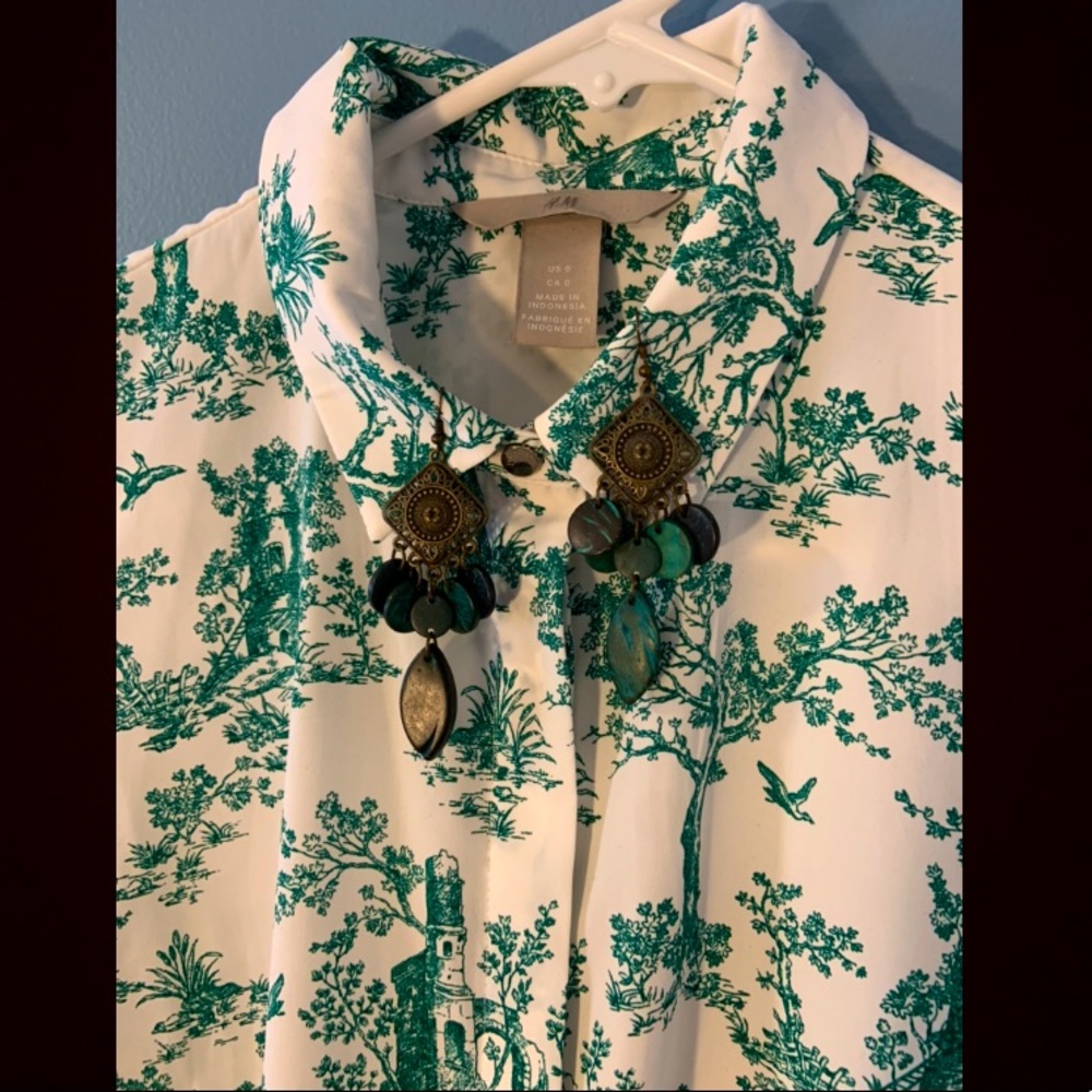 Bundle; button down & earrings